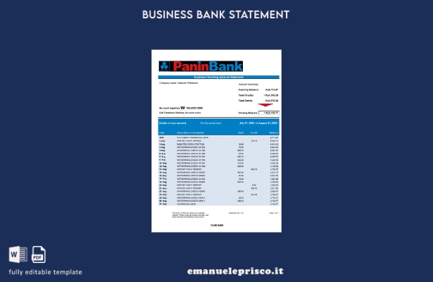 stile verificato organizzazione Panin Bank verifica estratto conto modello Word 